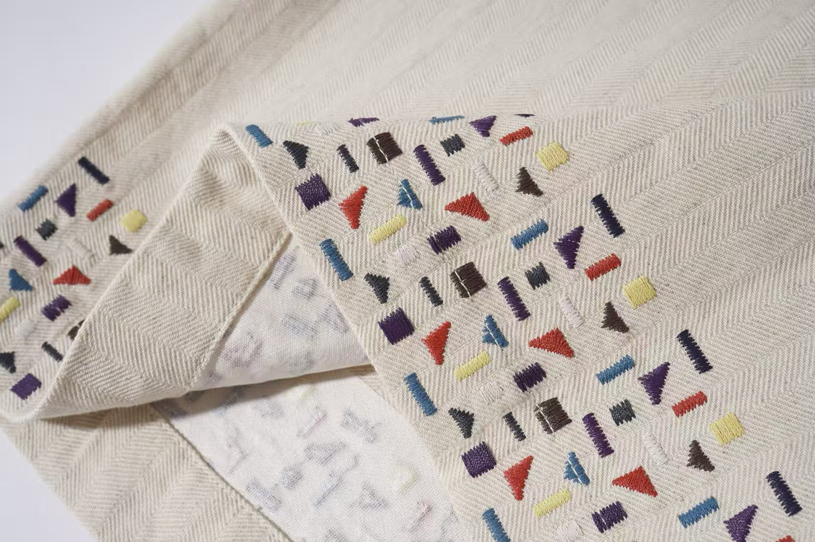 Beige Embroidered Edge Cotton-Linen Shorts