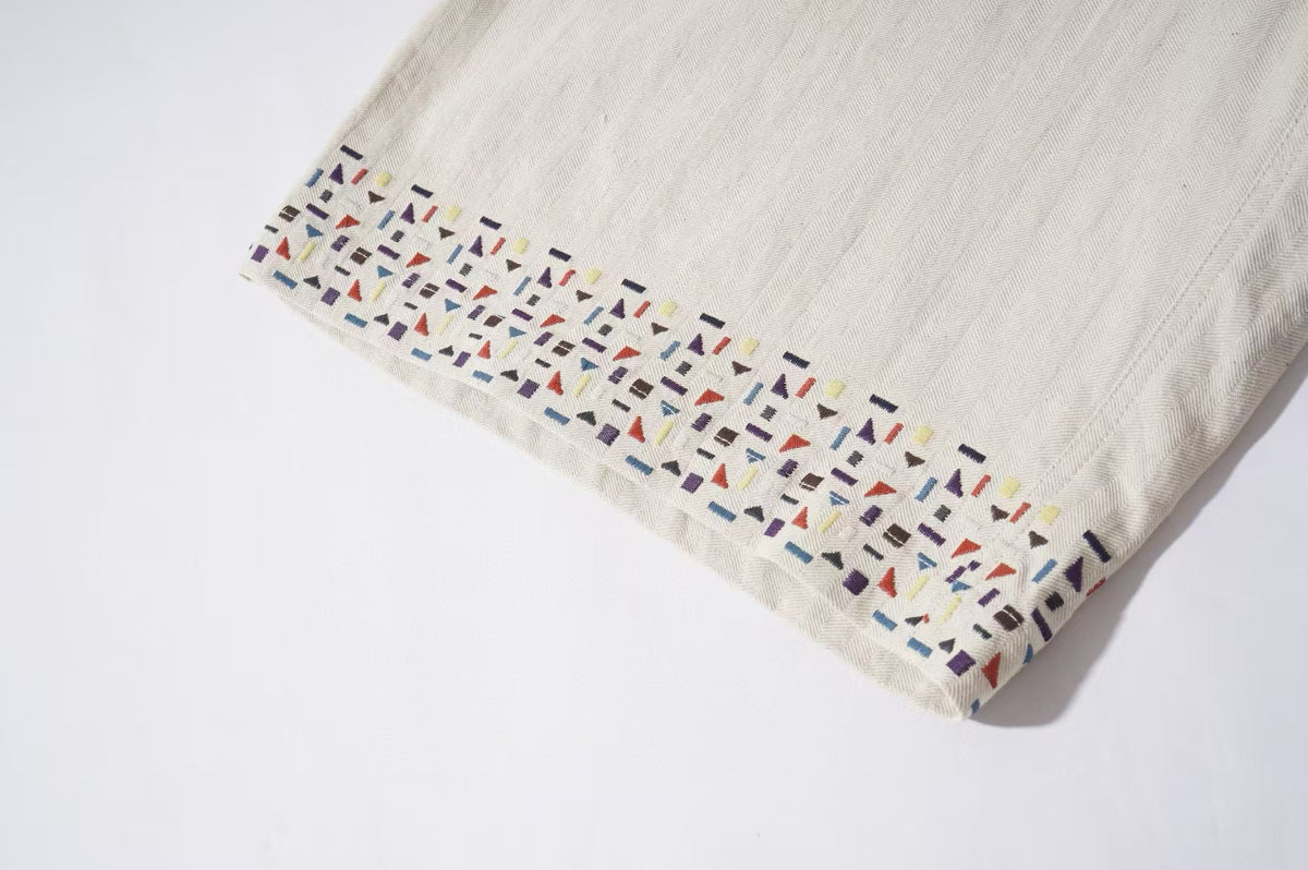 Beige Embroidered Edge Beige Shorts