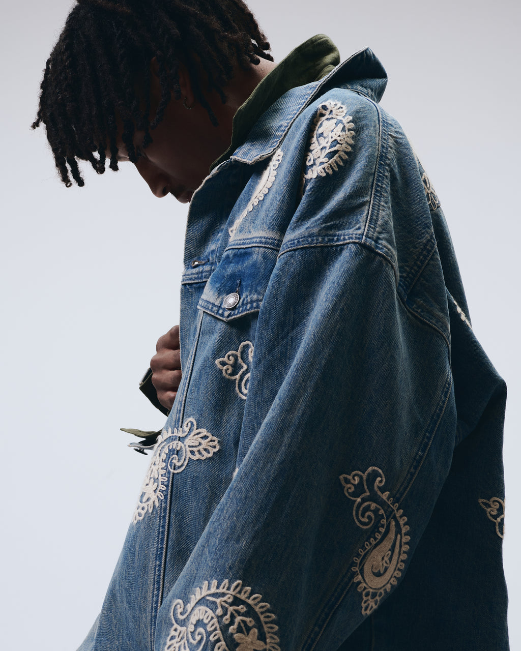 Blue Jean Jacket with Embroider Paisley