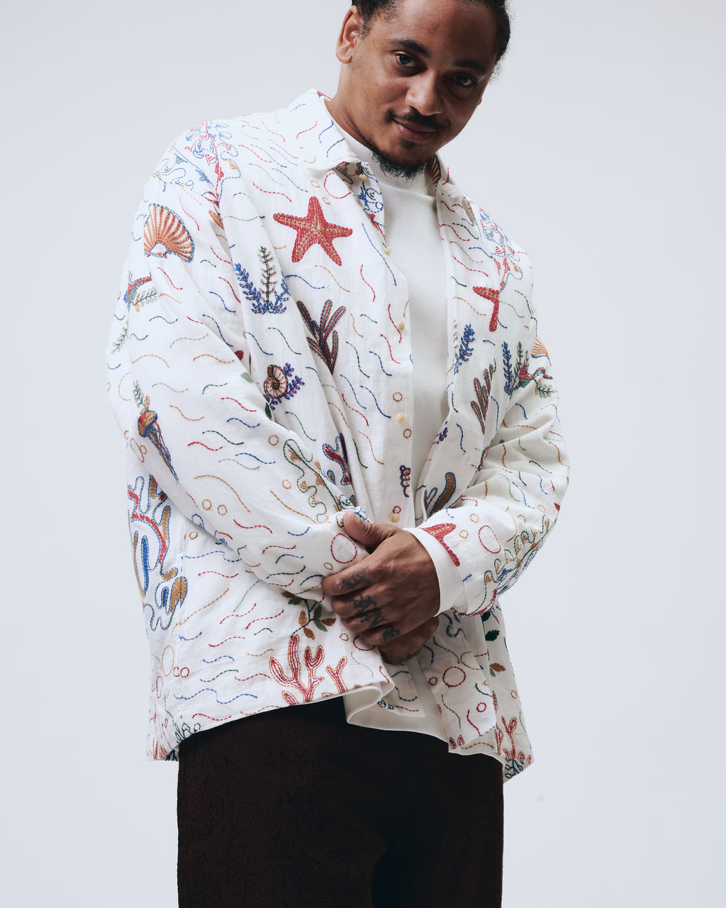 The Riviera Long Sleeve Shirt Sea Embroidery