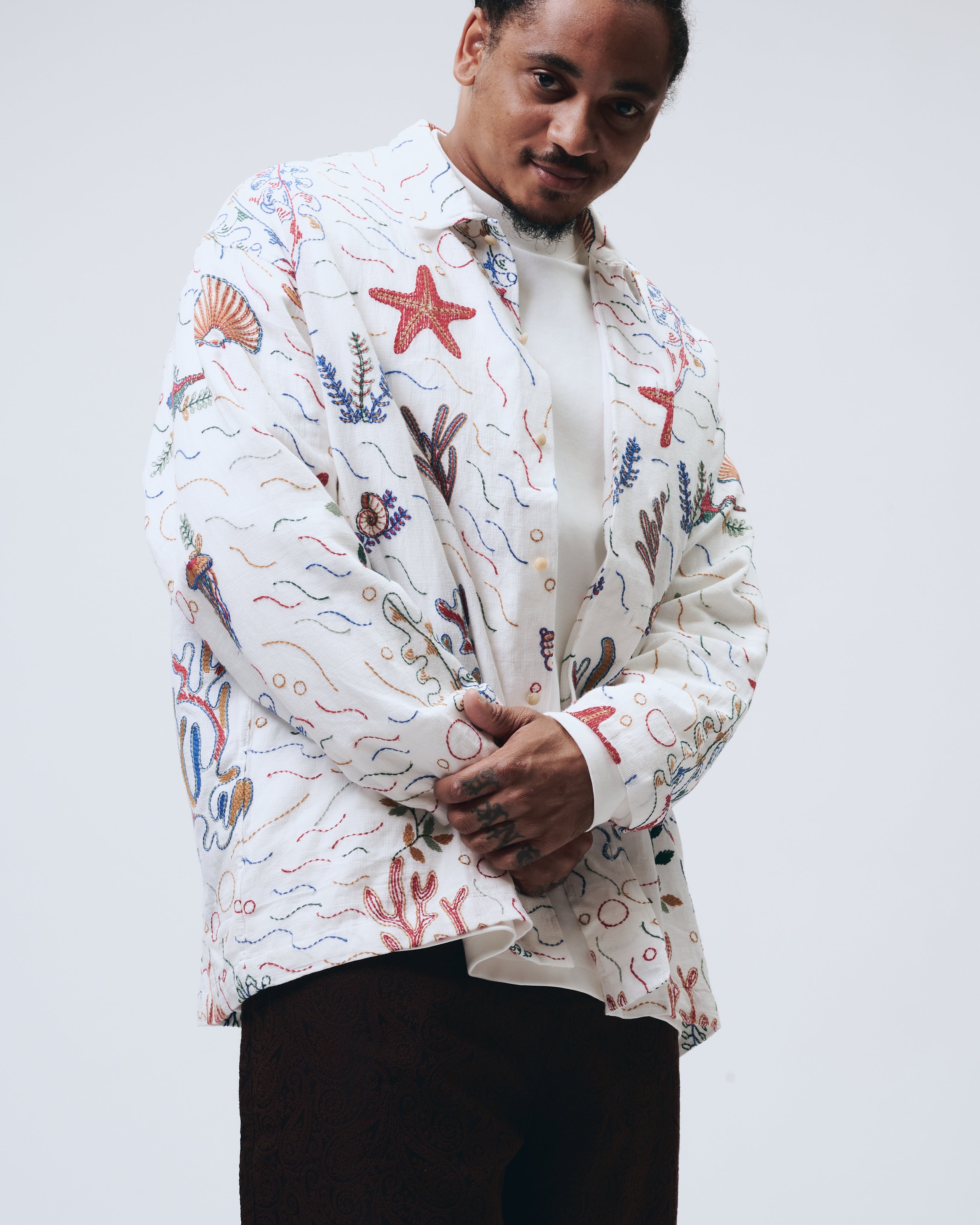 The Riviera Long Sleeve Shirt Sea Embroidery