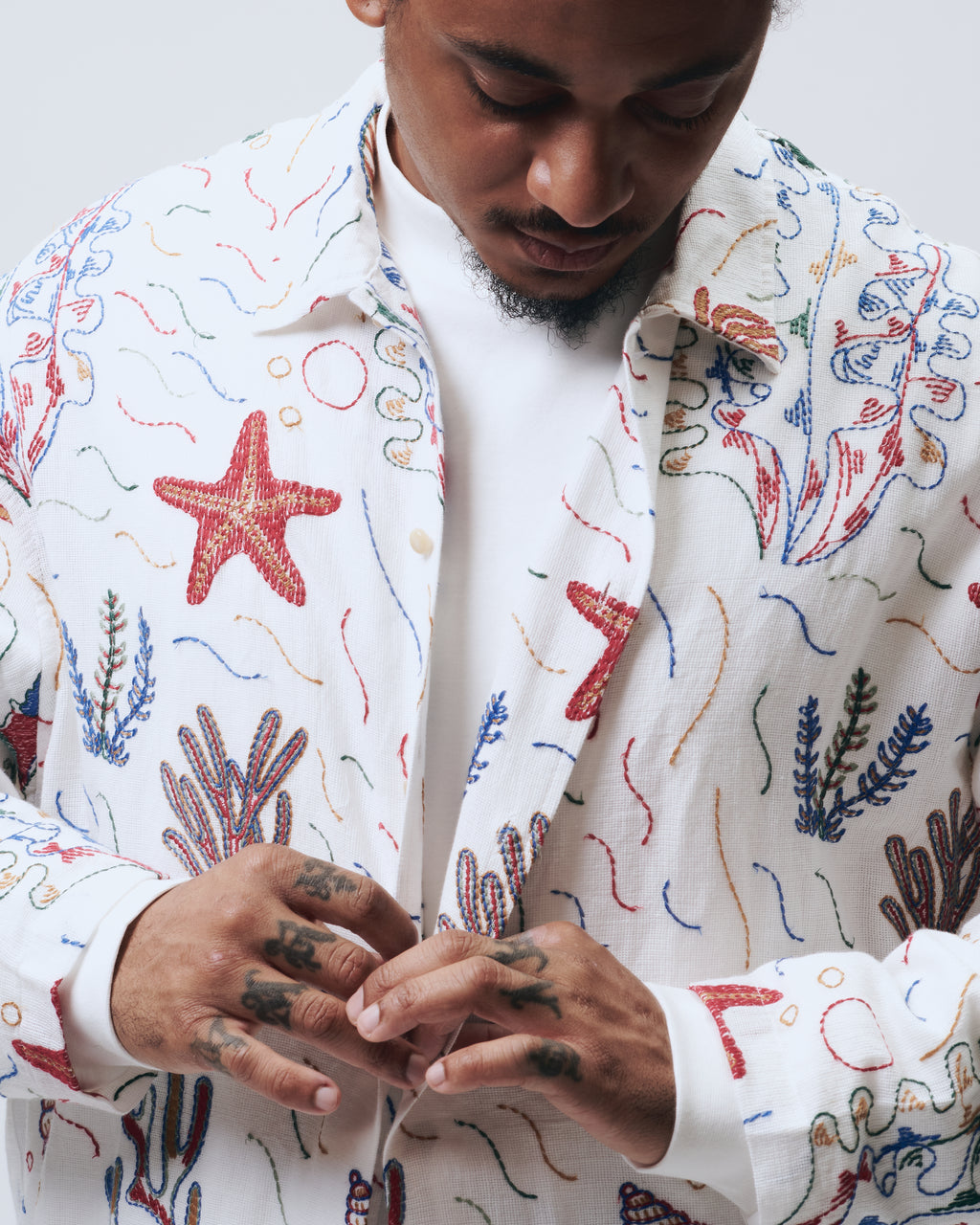 The Riviera Long Sleeve Shirt Sea Embroidery