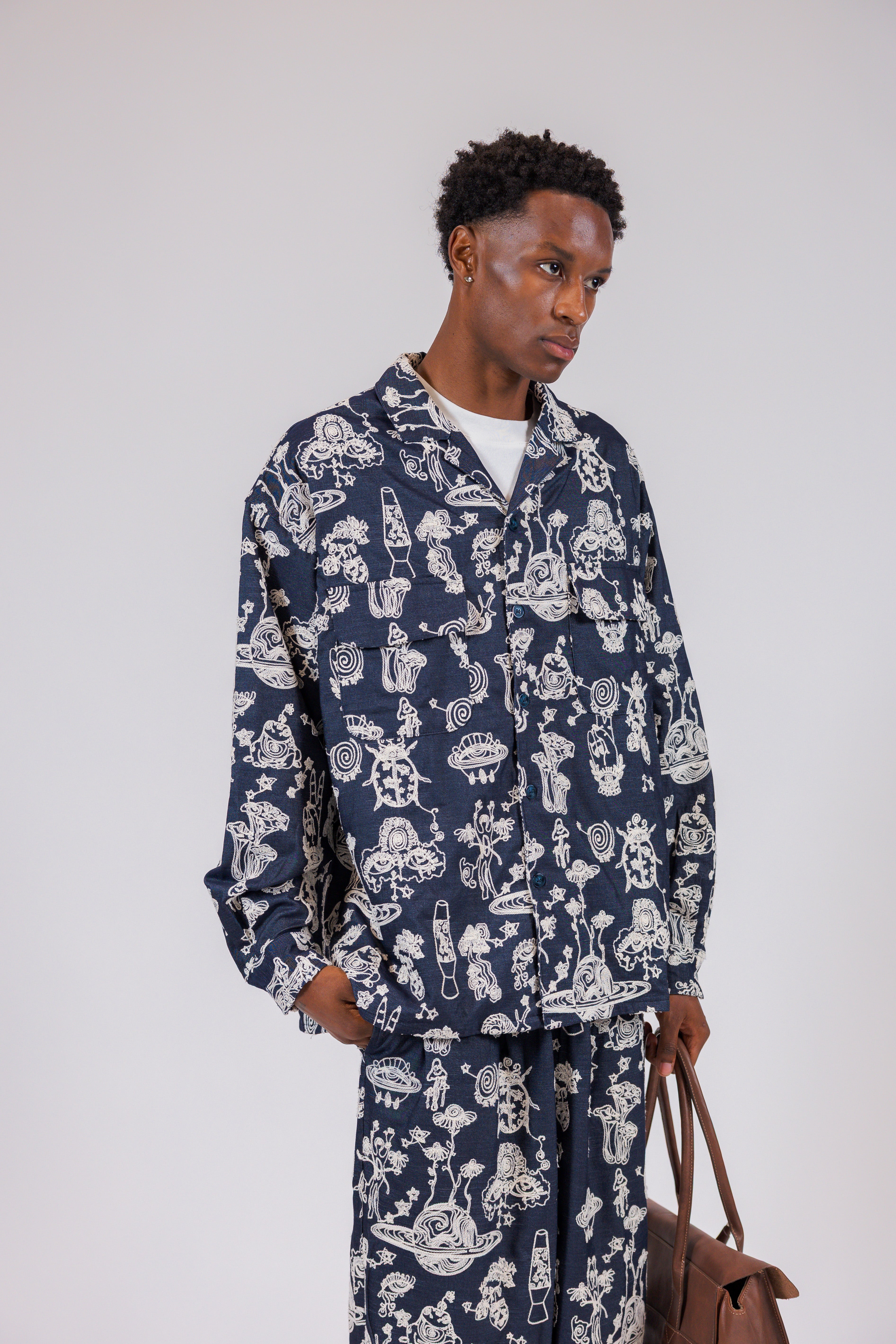 Cosmic Embroidered Long Sleeve Shirt Jacket