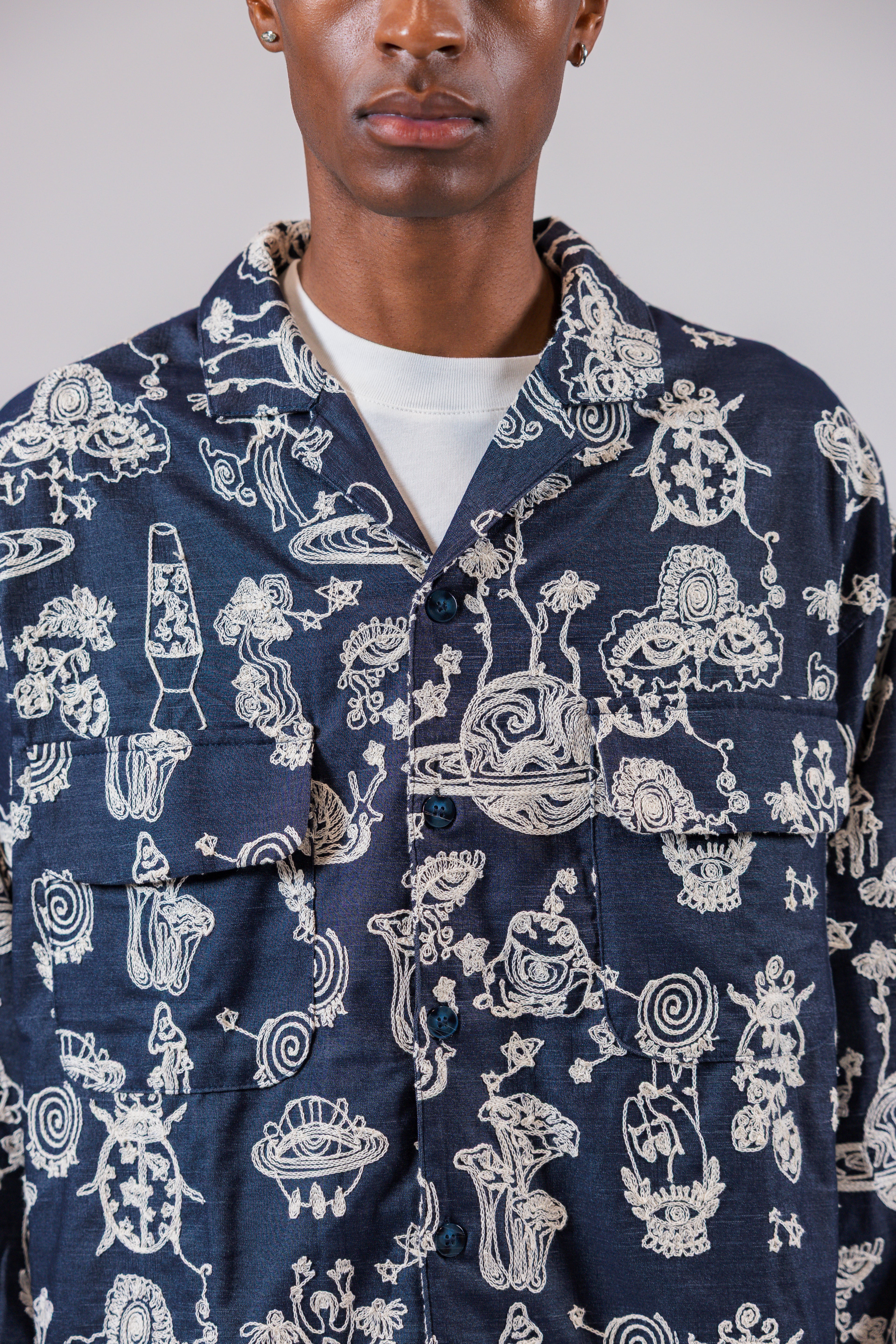 Cosmic Embroidered Long Sleeve Shirt Jacket
