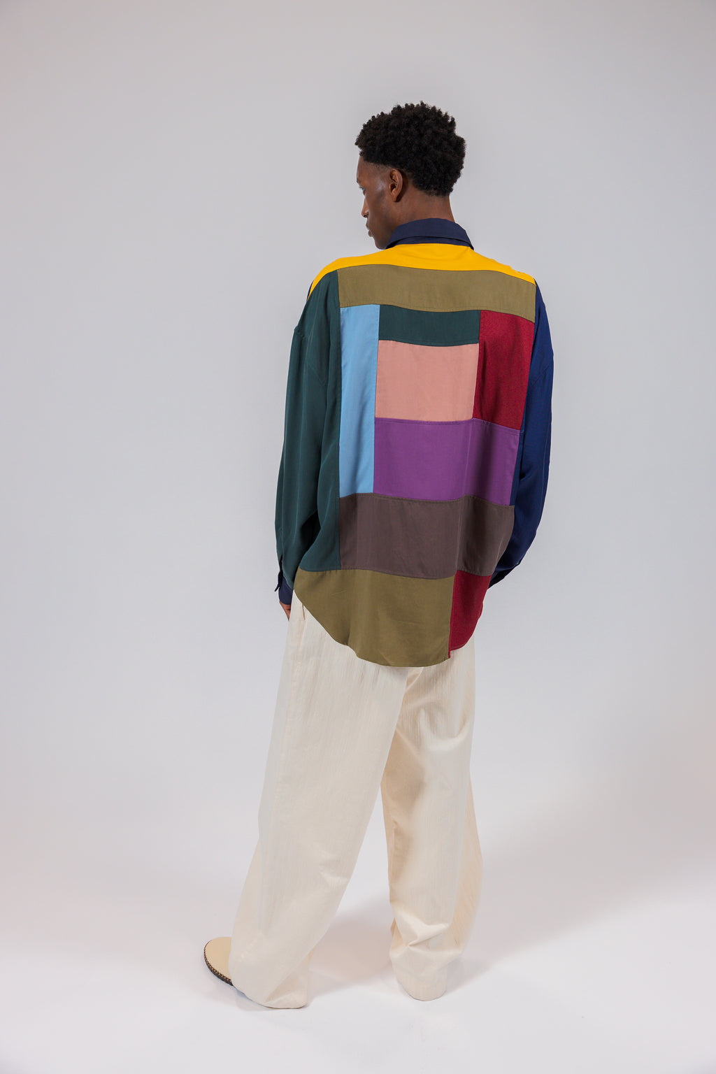 Navy Color Block Patchwork Long Sleeve Shirt
