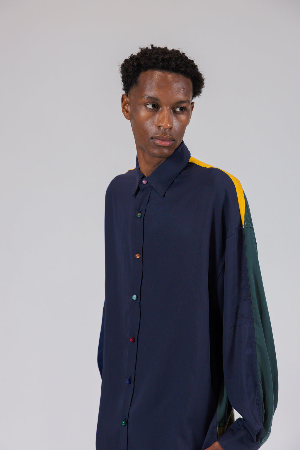 Navy Color Block Patchwork Long Sleeve Shirt