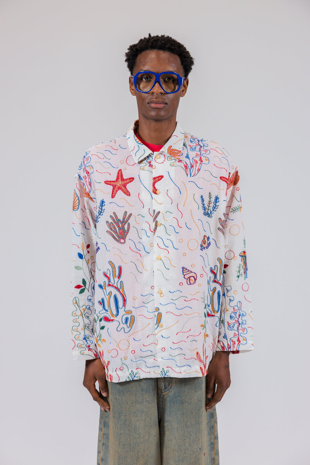 The Riviera Long Sleeve Shirt Sea Embroidery