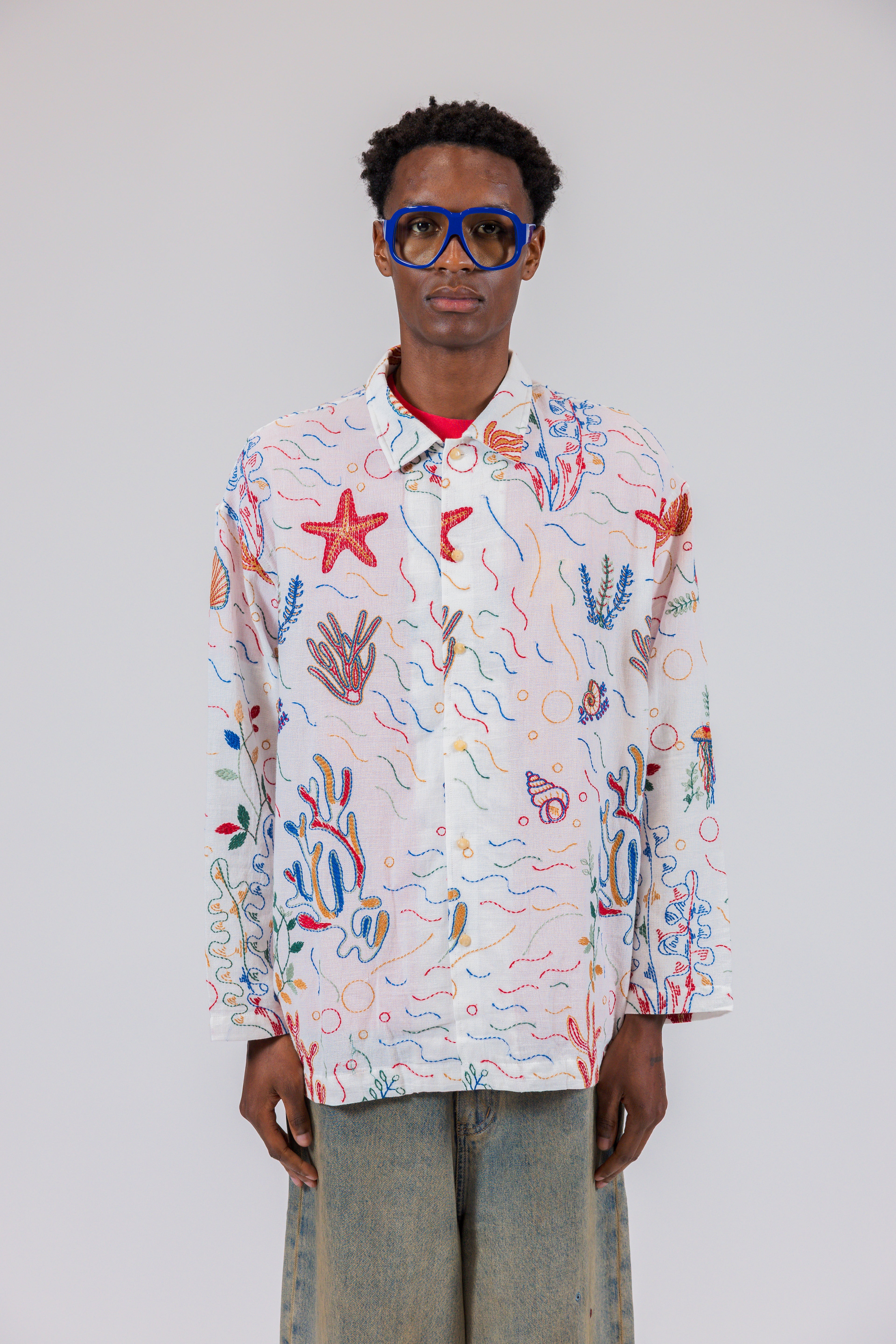 The Riviera Long Sleeve Shirt Sea Embroidery