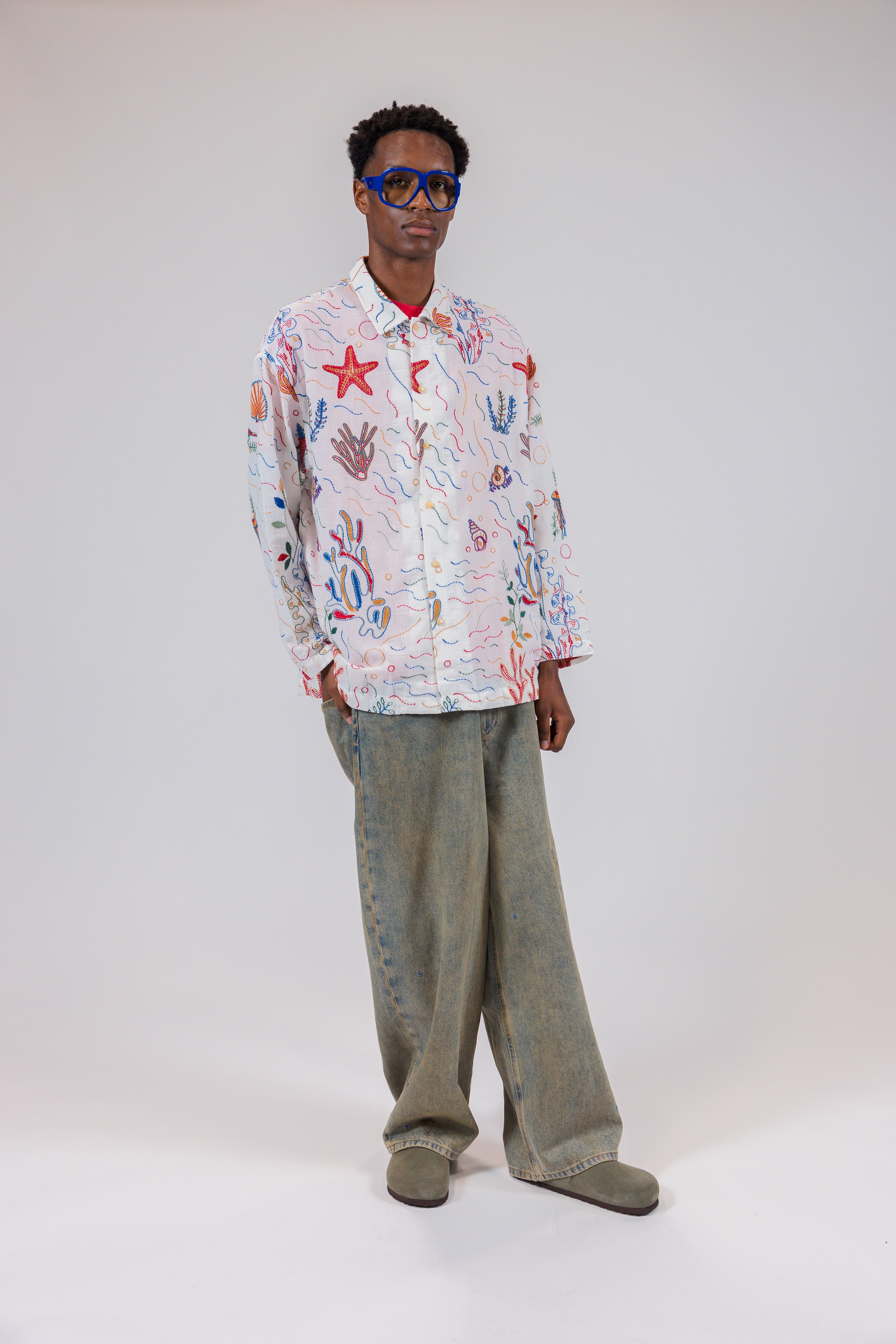 The Riviera Long Sleeve Shirt Sea Embroidery