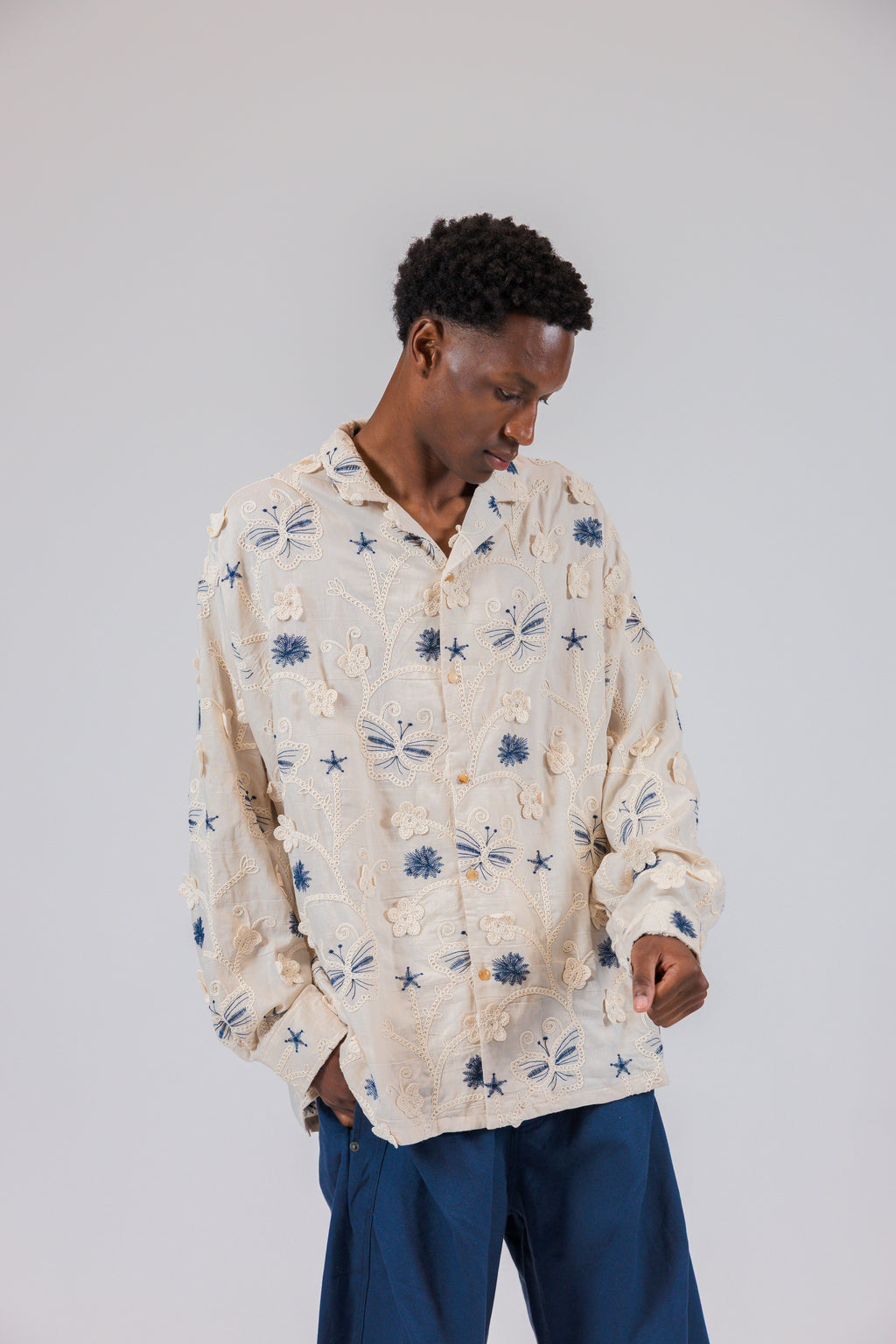 Butterfly Garden Embroidered Long Sleeve Shirt Jacket