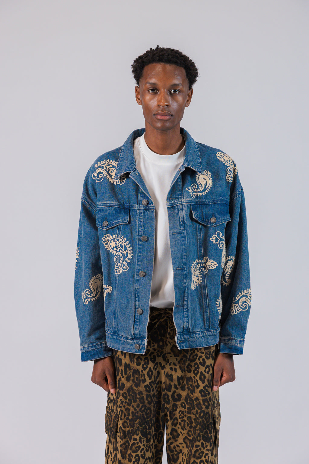 Blue Jean Jacket with Embroider Paisley