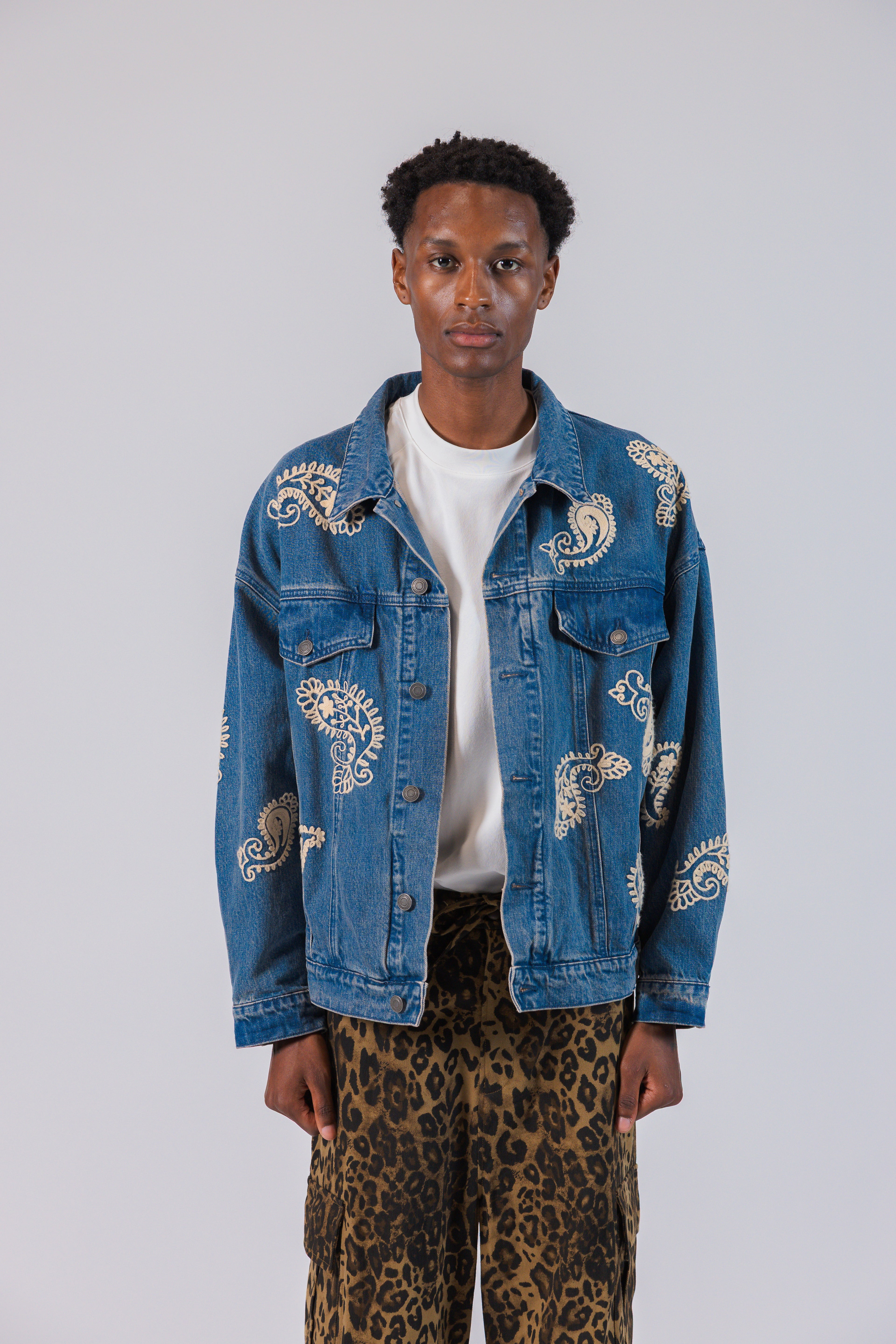 Blue Jean Jacket with Embroider Paisley