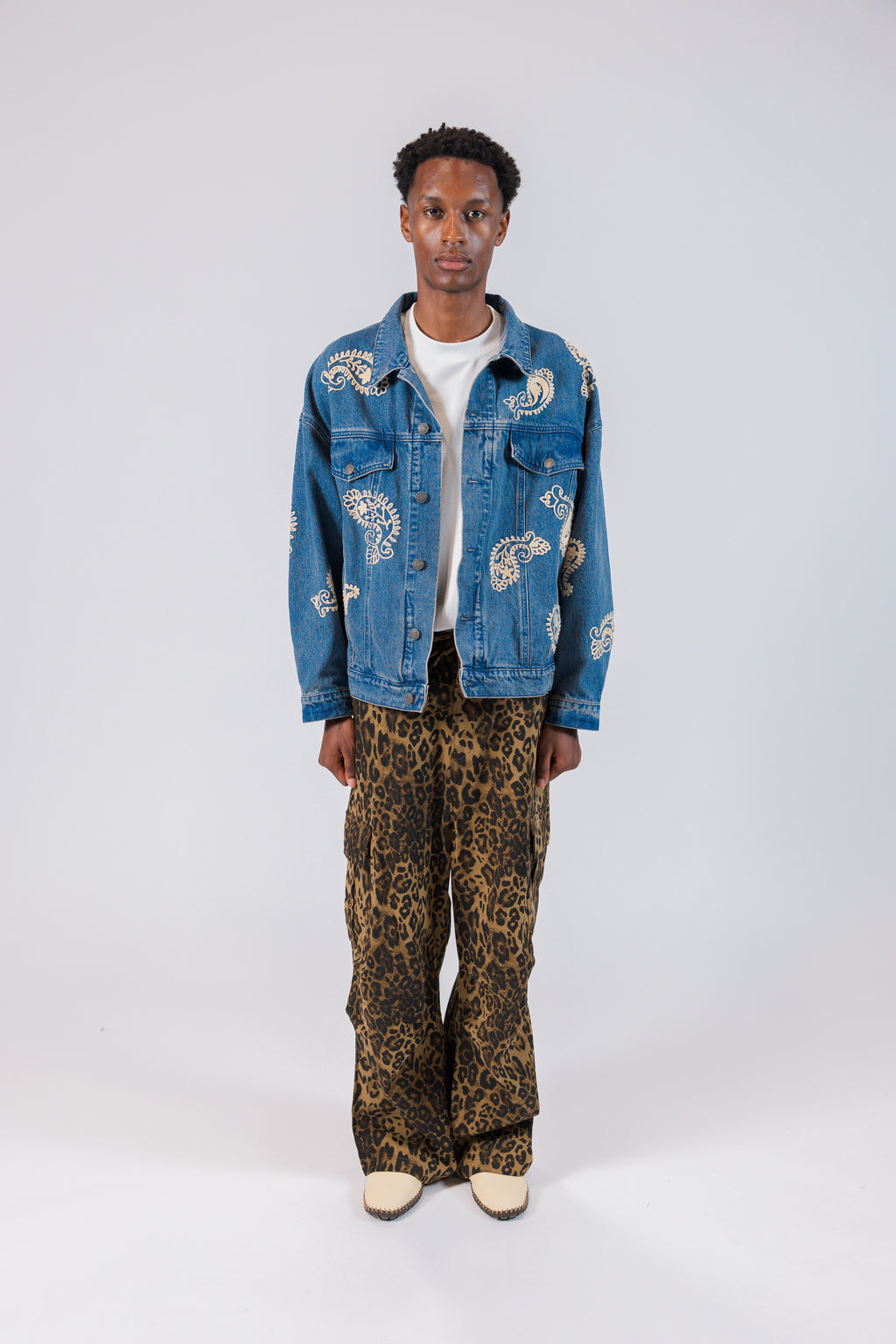 Blue Jean Jacket with Embroider Paisley