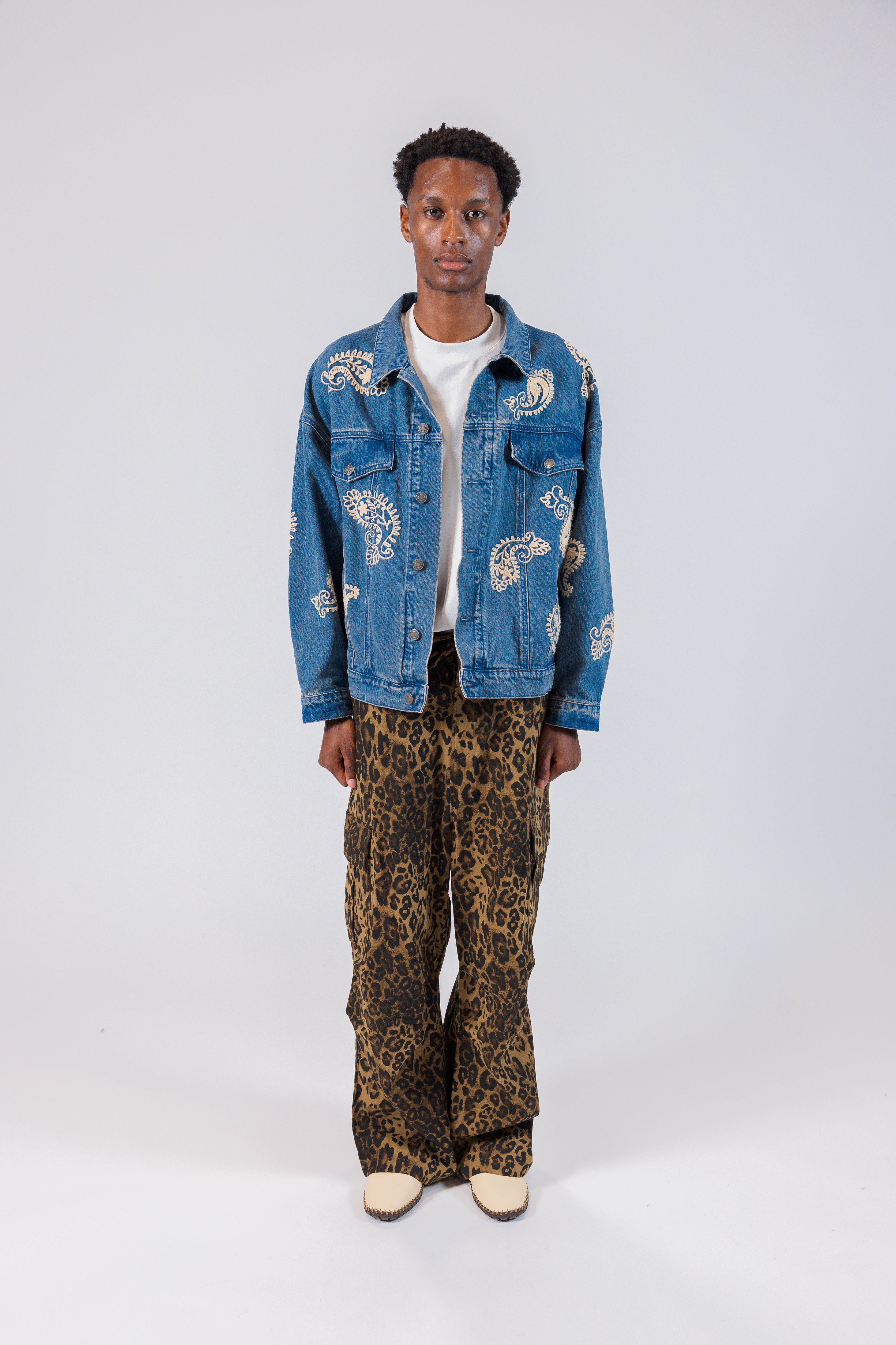 Blue Jean Jacket with Embroider Paisley