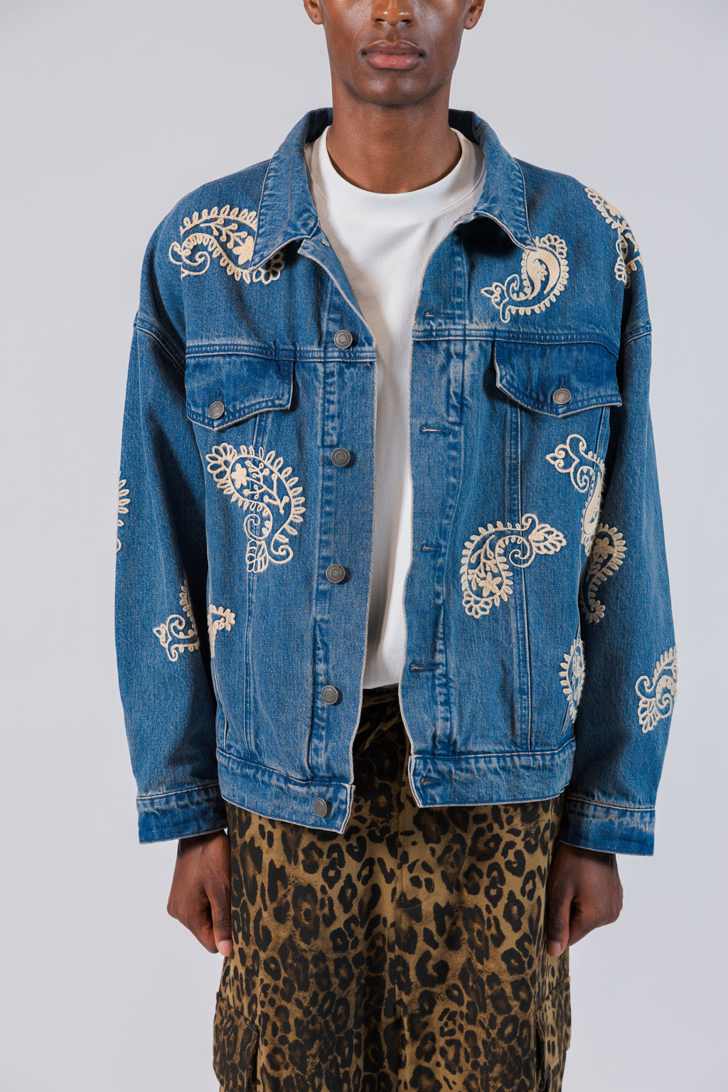 Blue Jean Jacket with Embroider Paisley