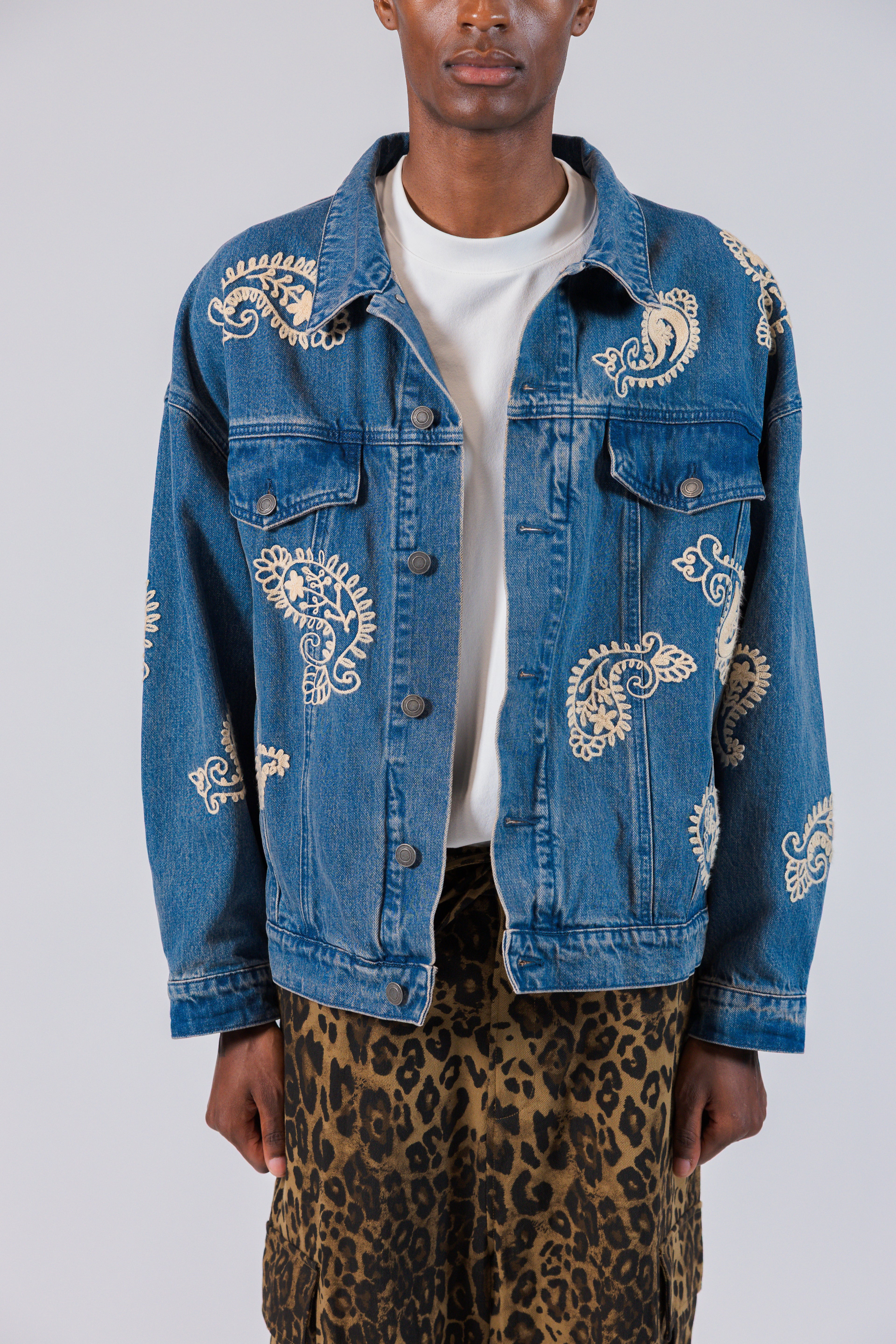 Blue Jean Jacket with Embroider Paisley