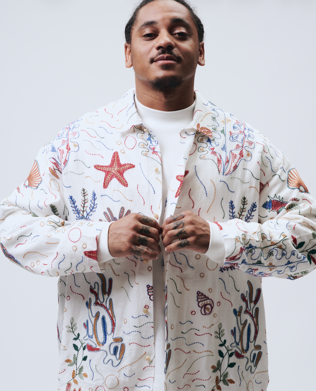 The Riviera Long Sleeve Shirt Sea Embroidery