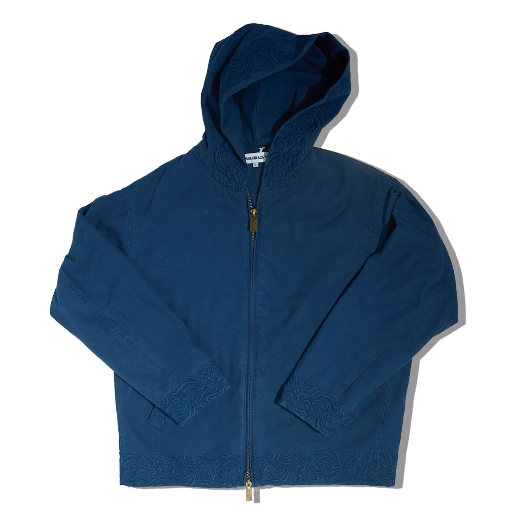 Blue Embroider Cotton Hoodie Jacket
