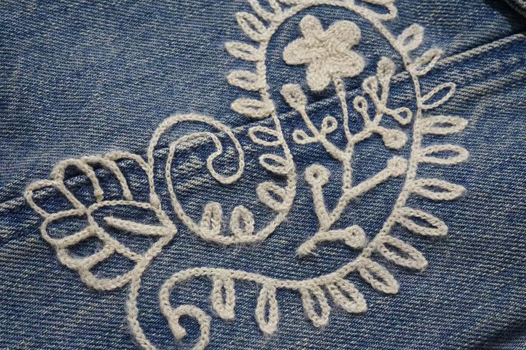Blue Jean Jacket with Embroider Paisley