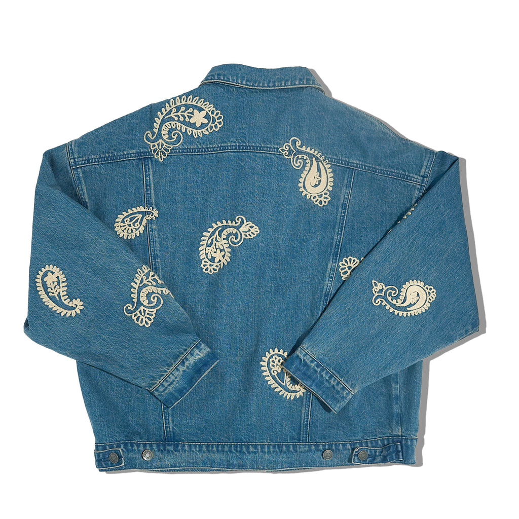 Blue Jean Jacket with Embroider Paisley