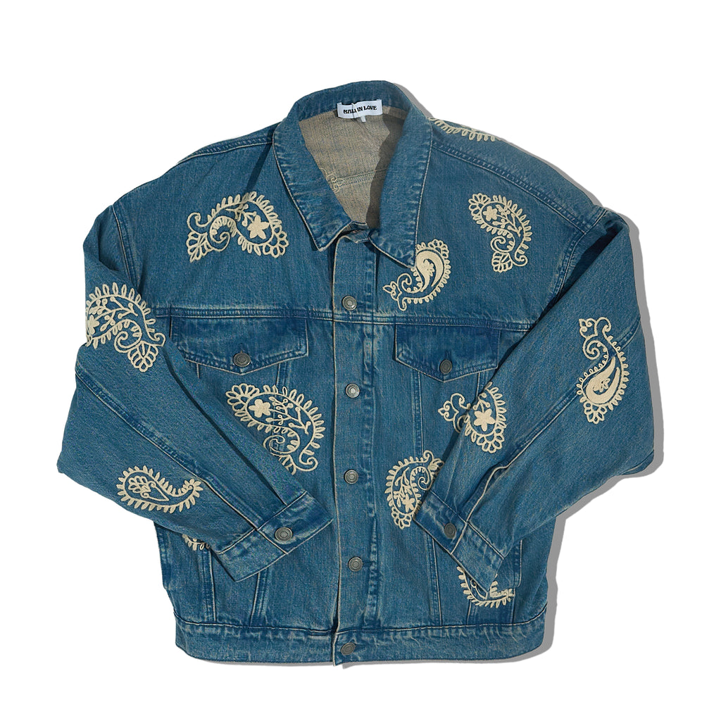 Blue Jean Jacket with Embroider Paisley