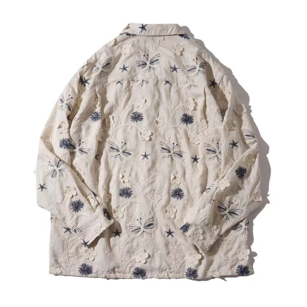 Butterfly Garden Embroidered Long Sleeve Shirt Jacket